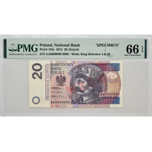 20 złotych 2012 - WZÓR Nr 0096 - AA 0000000 - PMG 66 EPQ