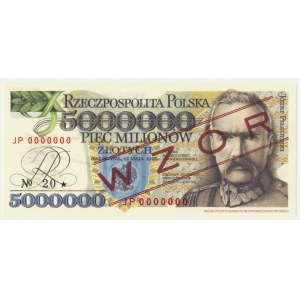 5 milionów złotych 1995 WZÓR - JP 0000000 - seria od Janusz Parchimowicz