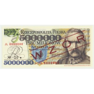 5 milionów złotych 1995 WZÓR - JL 0000000 - seria od Janusz Lucow