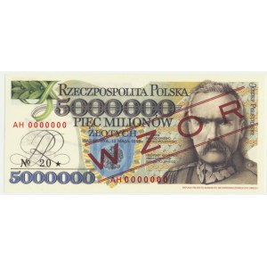 5 milionów złotych 1995 WZÓR - AH 0000000 - seria od Andrzej Heidrich
