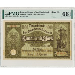 Danzig, 1.000 mark 1922 - PMG 66 EPQ