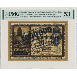 Danzig 1 milion mark 1923 - navy blue overprint - PMG 53