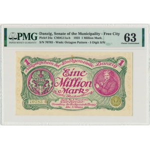 Gdańsk 1 milion marek 08 Sierpnia 1923 - num. 5 cyfrowa z ❊ - PMG 63
