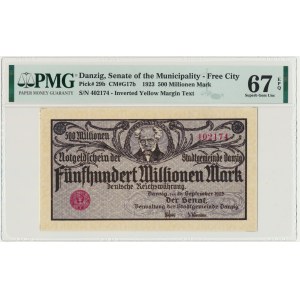 Danzig 500 milion mark 1923 - inverted creamy print - PMG 67 EPQ