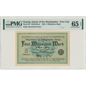 Danzig 5 bilion 1923 - watermark squares - PMG 65 EPQ