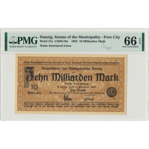 Danzig 10 billion 1923 - Watermark squares - PMG 66 EPQ