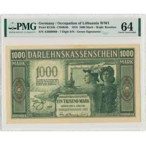 Kowno 1.000 marek 1918 - 7 cyfr - PMG 64 - RZADSZY
