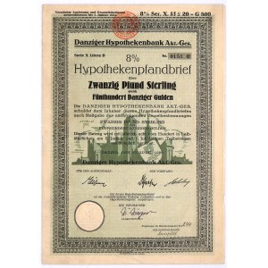 Gdańsk, Danziger Hypothekenbank AG, 8% list zastawny 1926, seria X, 20 funtów