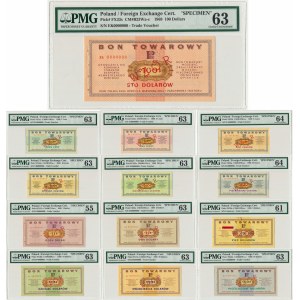 Pewex, Komplet WZORÓW od 1 centa do 100 dolarów 1969 - Wszystkie w PMG