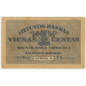 Lithuania, 1 centu 1922 - N -