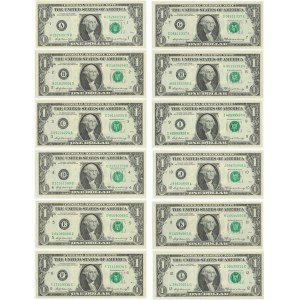 USA, 1$ 1969, Full set of all district serial letters A - L (12pcs.)