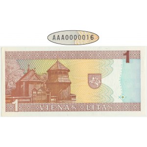 Lithuania, 1 lit 1994 - AAA 0000016 - LOW SERIAL NUMBER