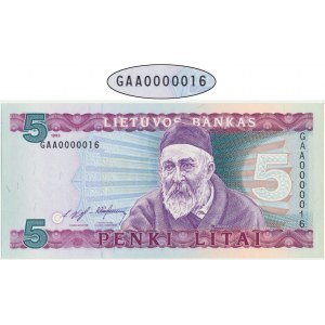 Litwa, 5 litów 1993 - GAA 0000016 - NISKI NUMER