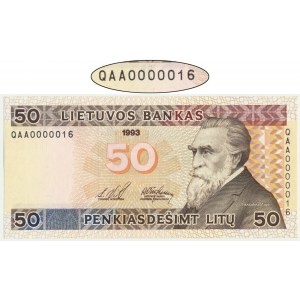 Lithuania, 50 litu 1993 - QAA 0000016 - LOW SERIAL NUMBER