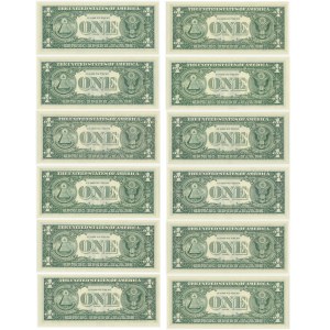 USA, 1 dolar 1977 KOMPLET liter dystryktów (12szt.)