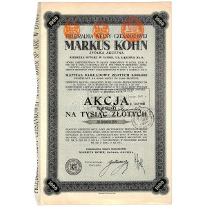 Akcja na 1000 złotych, II emisja, Przędzalnia Wełny Czesankowej Markus Kohn