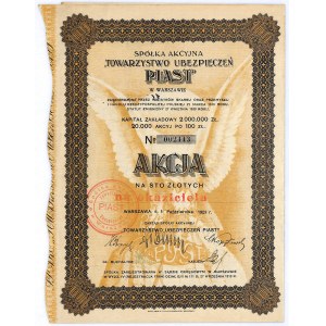 Spółka Akcyjna Towarzystwo Ubezpieczeń PIAST w Warszawie 1x 100 złotych 1929