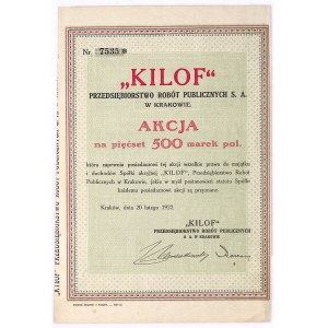 KILOF Przedsiębiorstwo Robót Publicznych S.A. w Krakowie, 500 marek 1922