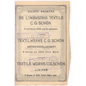 Zakłady Przemysłu Włókienniczego C.G. SCHON S.A. w Sosnowcu, 5x1000 marek 1920