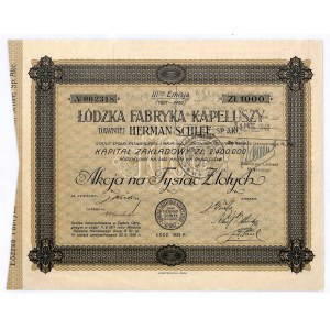 Łódzka Fabryka Kapeluszy dawniej HERMAN SCHLEE S.A., 1000 złotych 1929 - RZADKOŚĆ