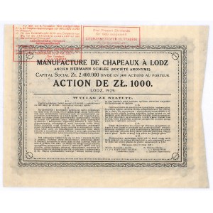 Łódzka Fabryka Kapeluszy dawniej HERMAN SCHLEE S.A., 1000 złotych 1929 - RZADKOŚĆ