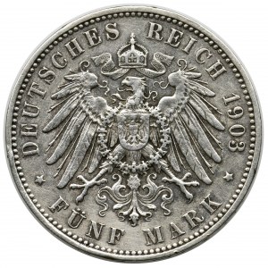 Germany, Saxony, George, 5 mark Muldenhütten 1903 E