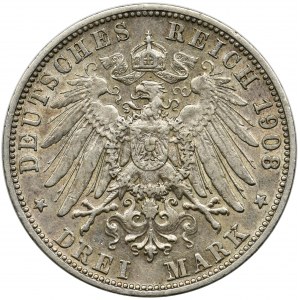 Germany, Bavaria, Otto, 3 mark Munich 1908 D