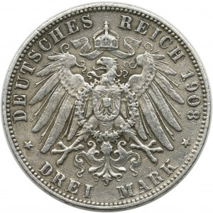 Niemcy, Hamburg, 3 marki 1908 J