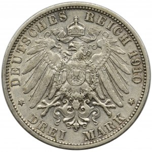 Germany, Baden, Friedrich II, 3 mark Karlsruhe 1910 G