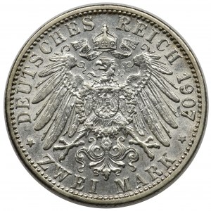 Niemcy, Badenia, Fryderyk I, 2 marki Karlsruhe 1907 G