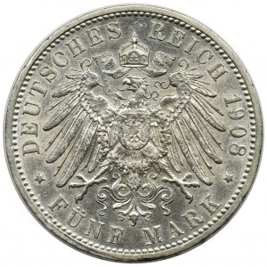 Niemcy, Badenia, Fryderyk II, 5 marek Karlsruhe 1908 G