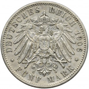 Niemcy, Wirtembergia, Wilhelm II, 5 marek Stuttgart 1906 F