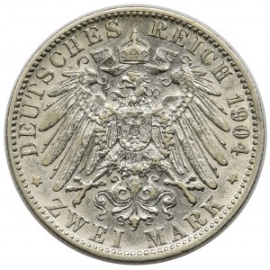Niemcy, Wirtembergia, Wilhelm II, 2 marki Stuttgart 1904 F