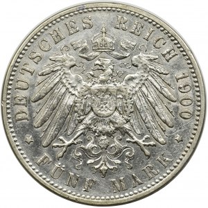 Niemcy, Wirtembergia, Wilhelm II, 5 marek Stuttgart 1900 F