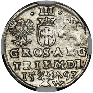 Sigismund III Vasa, 3 Groschen Vilinius 1597 - NGC MS62