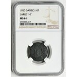 Free City of Danzig, 10 pfennig 1920 - LARGE 10 - NGC MS61 - RARE