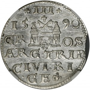 Zygmunt III Waza, Trojak Ryga 1590 - NGC MS62 - RZADKI