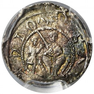Vladislaus II the Exile, Denarius - Fight with lion - PCGS MS63