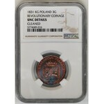 November Uprising, 3 groschen Warsaw 1831 KG - NGC UNC