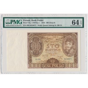 100 złotych 1934 - Ser.BM. - znw. kreski na górnym marginesie - PMG 64 EPQ