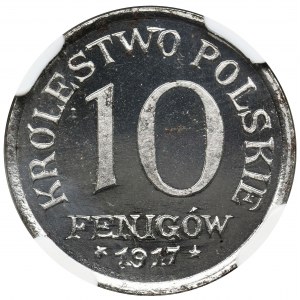 Królestwo Polskie, 10 Fenigów 1917 - LUSTRZANKA - NGC PF65 CAMEO - RZADKOŚĆ
