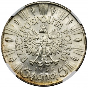 Piłsudski, 5 złotych 1938 - NGC MS64+ - PIĘKNE