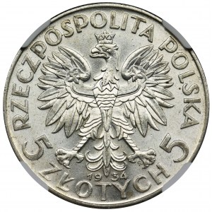 Głowa Kobiety, 5 złotych 1934 - NGC MS60