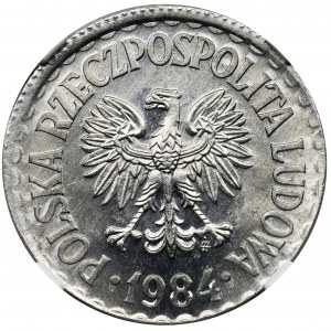 DESTRUKT, 1 złoty 1984 na krążku 50 groszy - NGC MS64
