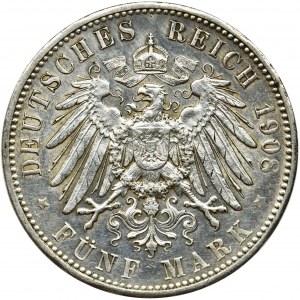 Niemcy, Wirtembergia, Wilhelm II, 5 marek Stuttgart 1908 F