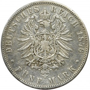 Germany, Hessen, Darmstadt, Ludwig III, 5 mark Darmstadt 1876 H - RARE