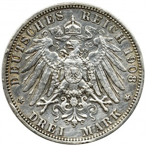 Niemcy, Badenia, Fryderyk II, 3 marki Karlsruhe 1908 G