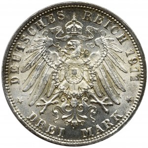 Germany, Bavaria, Regent Luitpold, 3 mark Munich 1911 D - BEAUTIFUL