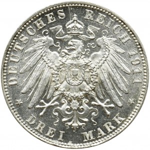 Germany, Bavaria, Regent Luitpold, 3 mark Munich 1911 D - BEAUTIFUL