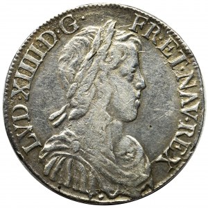 Francja, Ludwik XIV Wielki, 1/2 écu à la mèche longue Aix-en-Provence 1651 - RZADKIE
